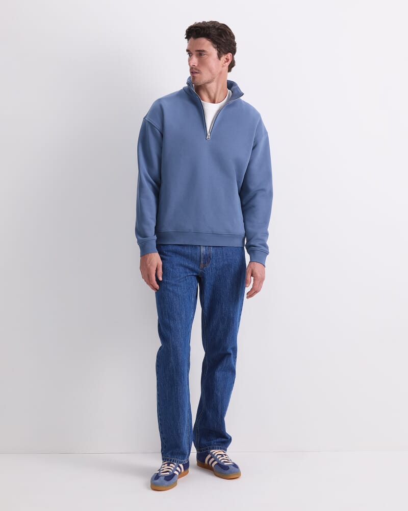 Quater Zip Sweatshirt in STEEL BLUE