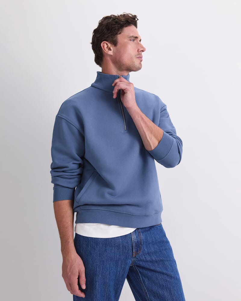 Quater Zip Sweatshirt in STEEL BLUE