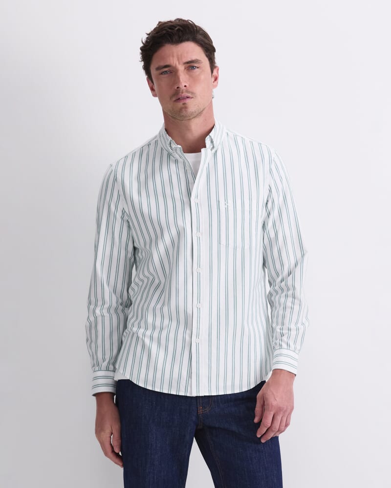 Oxford Long Sleeve Stripe Shirt in GREEN/WHITE