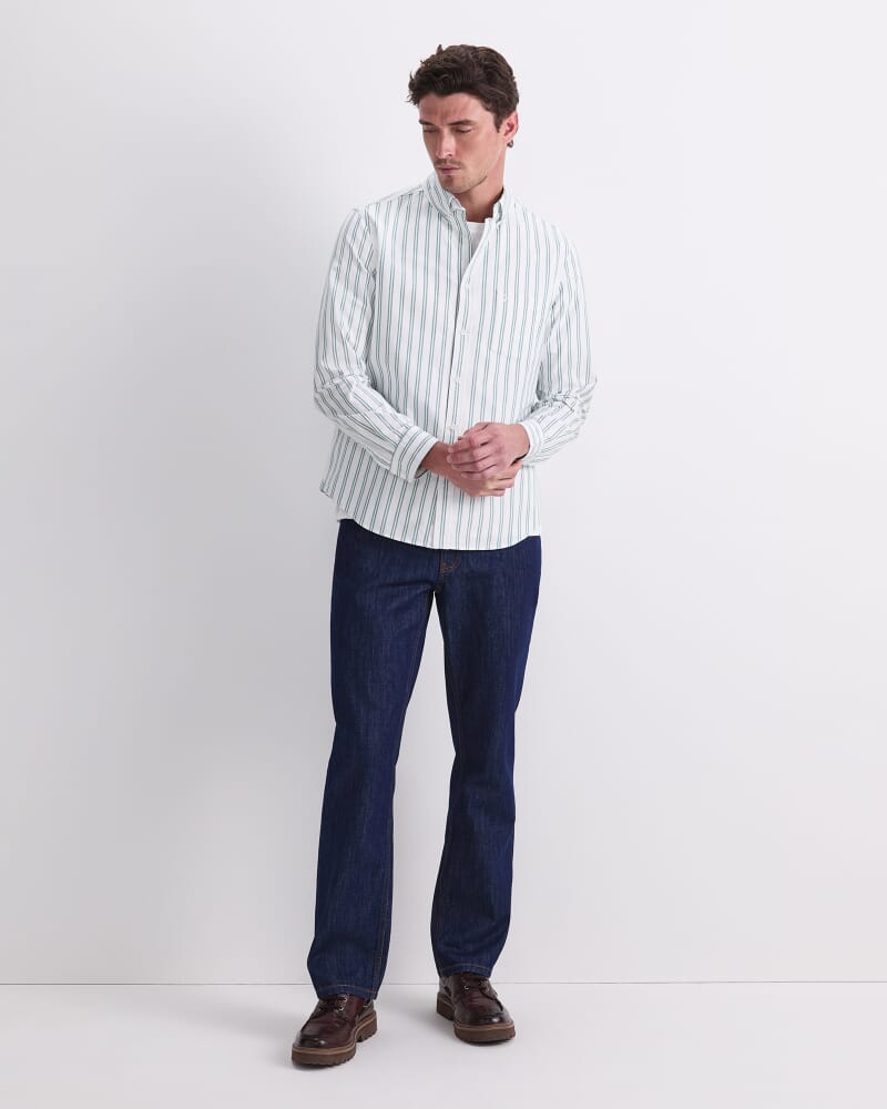 Oxford Long Sleeve Stripe Shirt in GREEN/WHITE