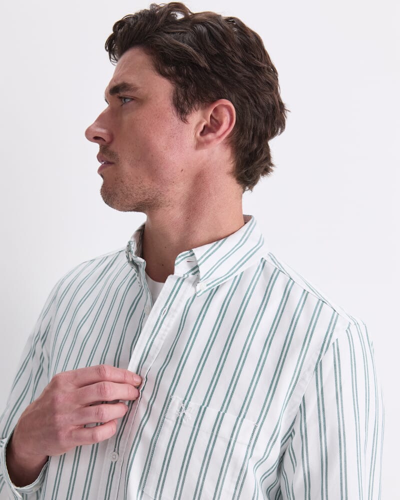 Oxford Long Sleeve Stripe Shirt in GREEN/WHITE