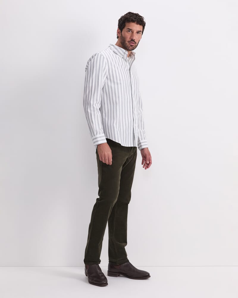 Oxford Long Sleeve Stripe Shirt in WHITE/NAVY