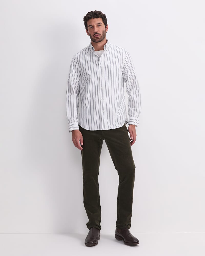 Oxford Long Sleeve Stripe Shirt in WHITE/NAVY