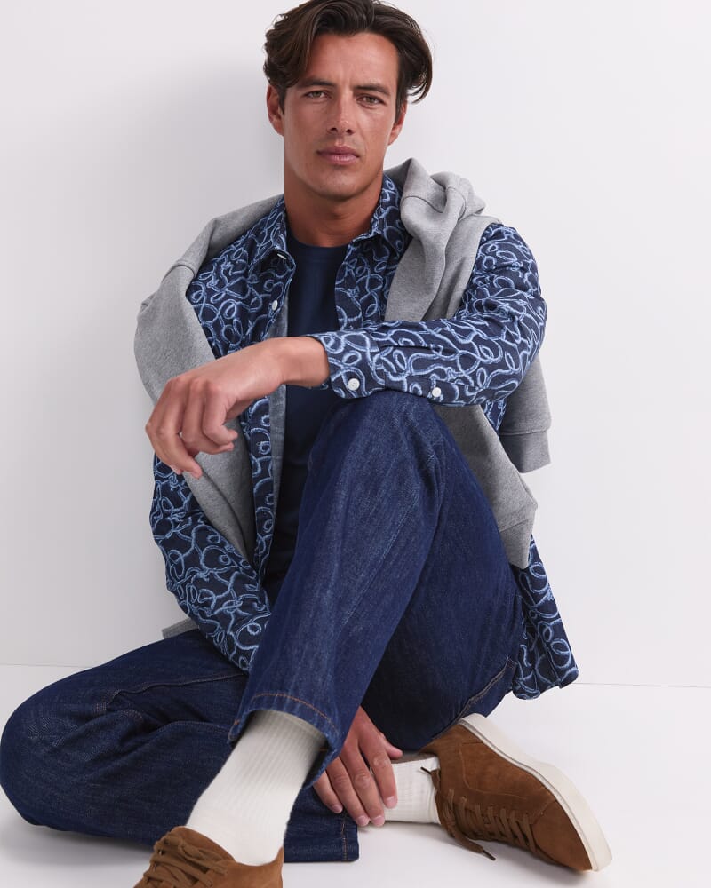 Rope Long Sleeve Print Shirt in CHAMBRAY