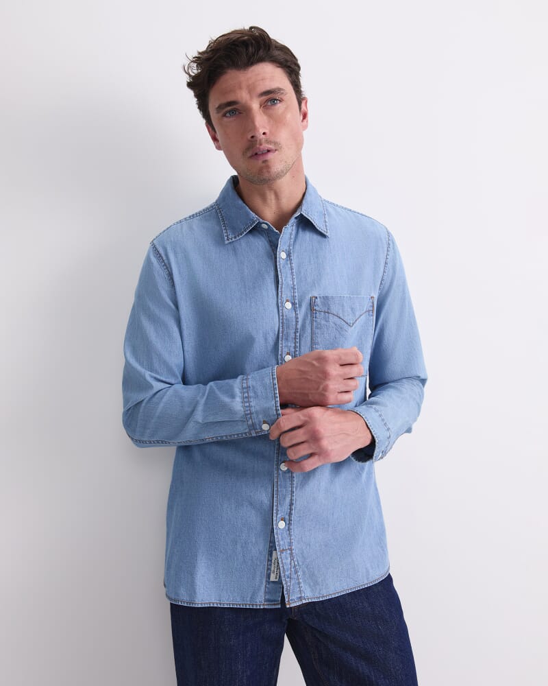 Long Sleeve Denim Shirt in VINTAGE BLUE