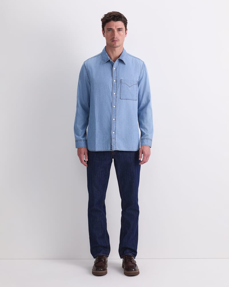 Long Sleeve Denim Shirt in VINTAGE BLUE