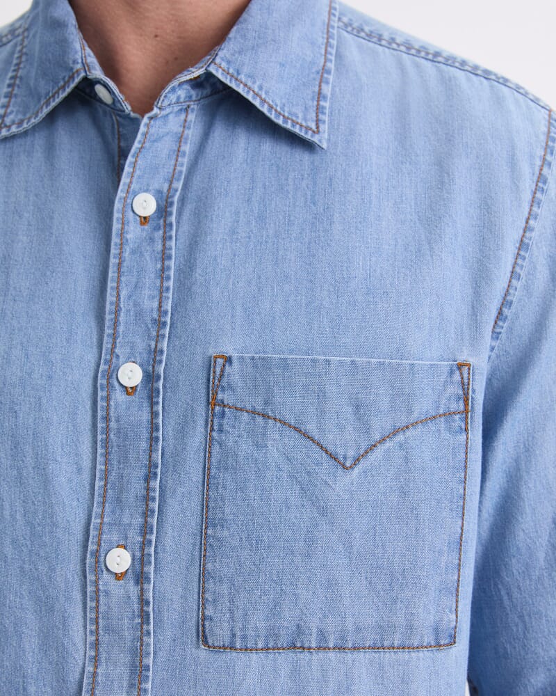 Long Sleeve Denim Shirt in VINTAGE BLUE