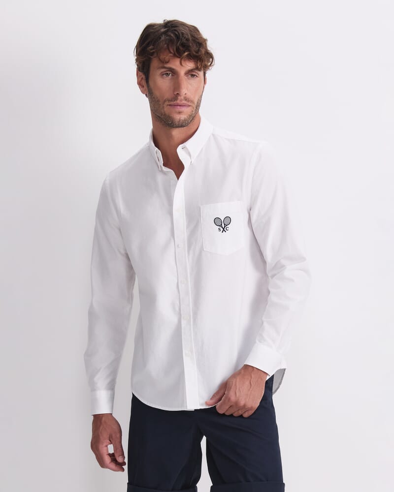 Club Long Sleeve Oxford Shirt in WHITE