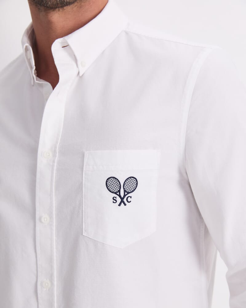 Club Long Sleeve Oxford Shirt in WHITE
