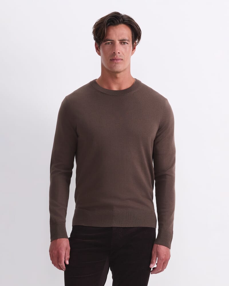 Merino Crew Neck Knit in DARK MUSHROOM
