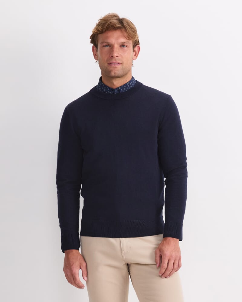 Merino Crew Neck Knit in NAVY