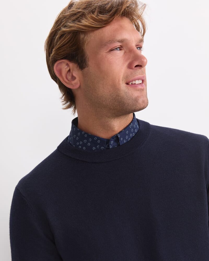 Merino Crew Neck Knit in NAVY