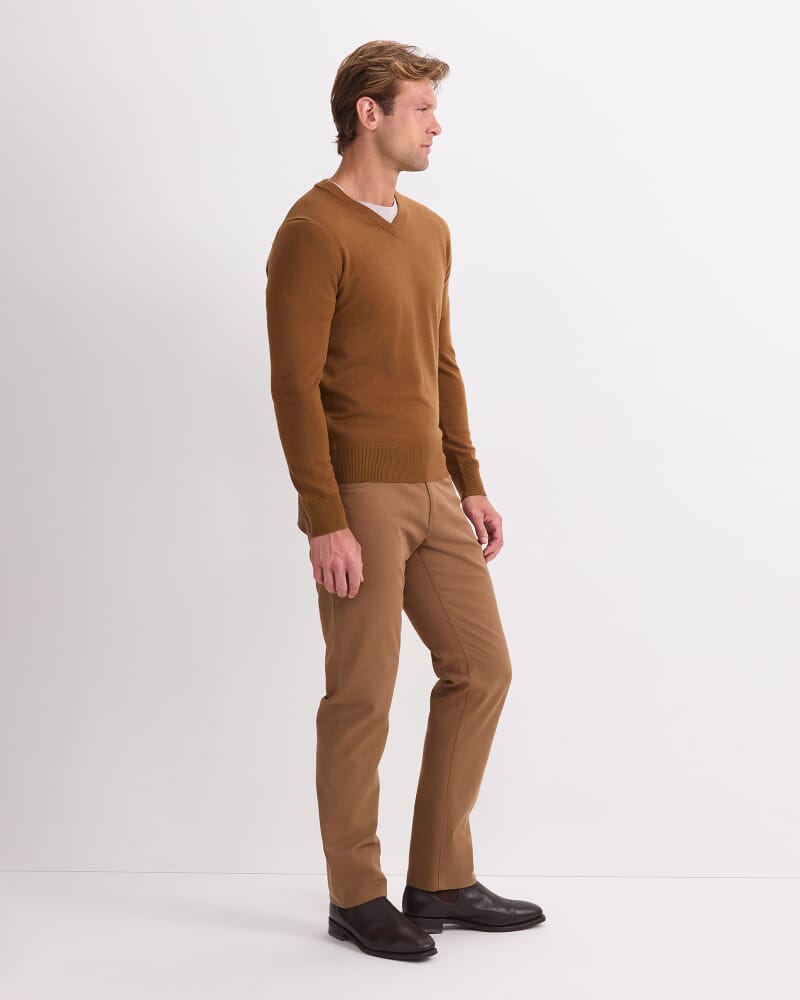 Merino V-Neck Knit in BRANDY