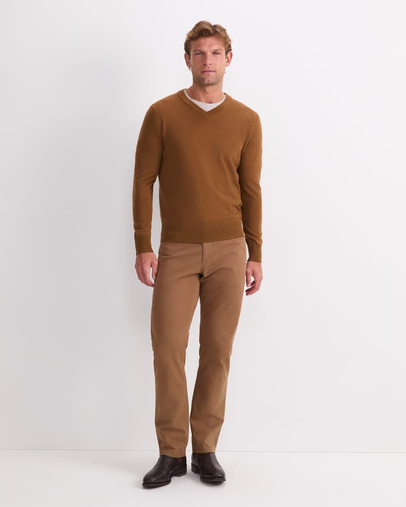 Merino V-Neck Knit in BRANDY