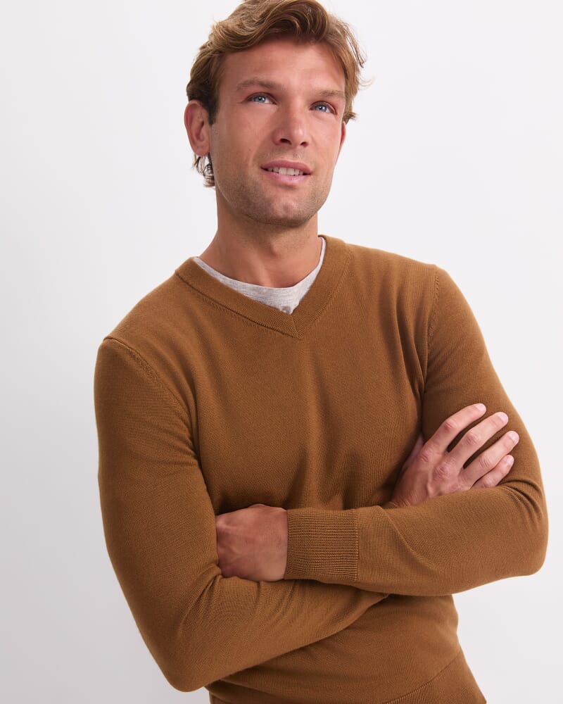 Merino V-Neck Knit in BRANDY