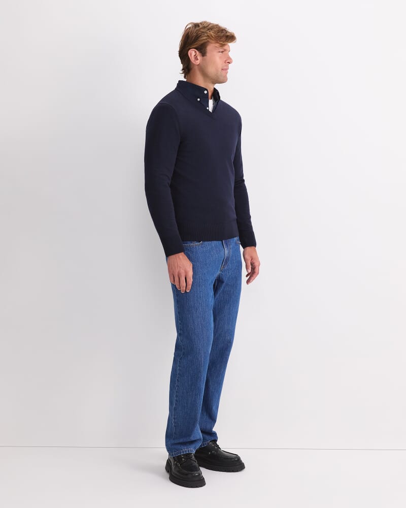 Merino V-Neck Knit in NAVY