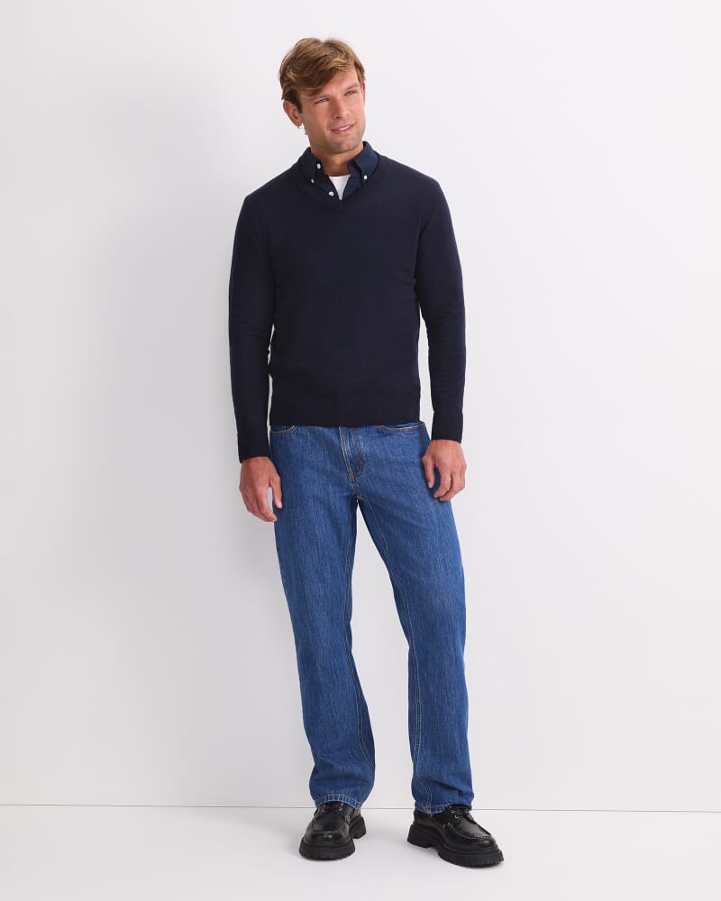 Merino V-Neck Knit in NAVY