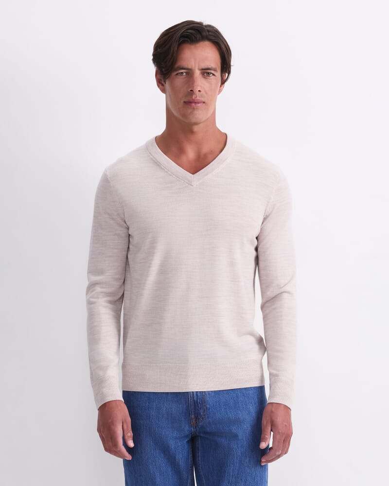 Merino V-Neck Knit in OATMEAL
