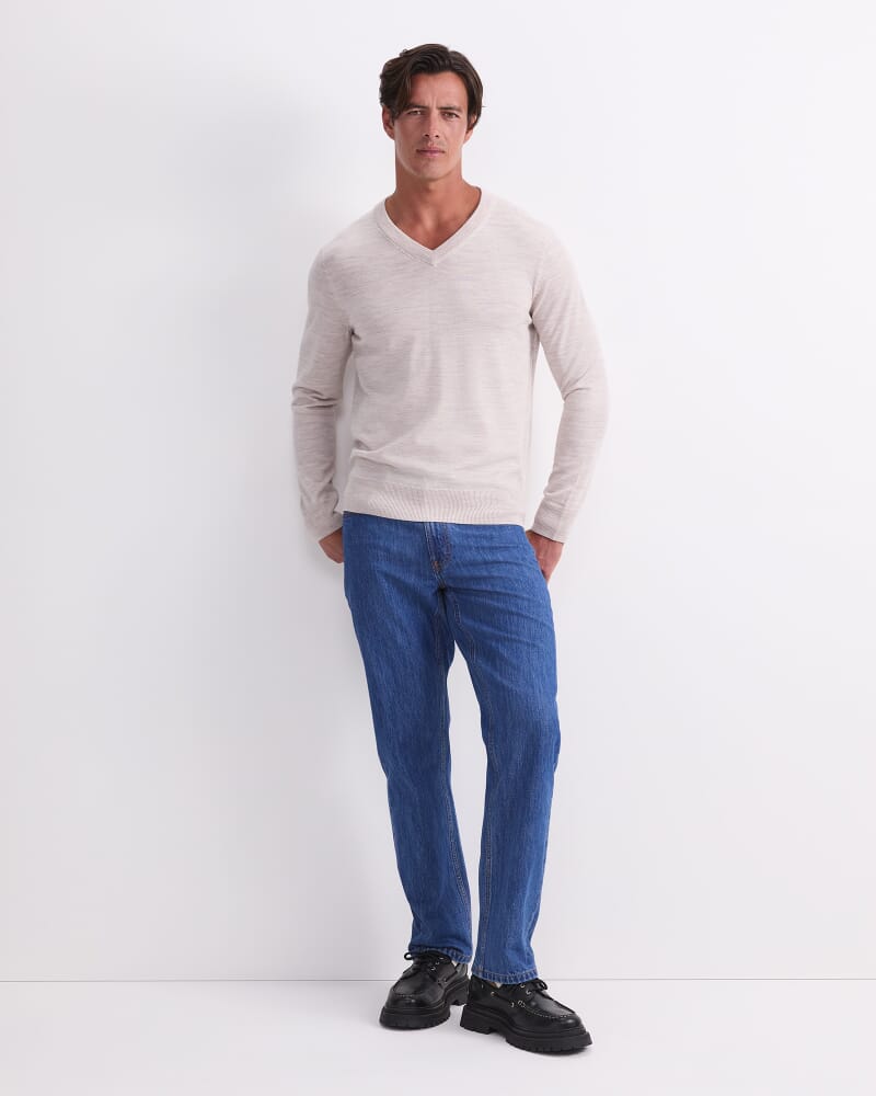 Merino V-Neck Knit in OATMEAL