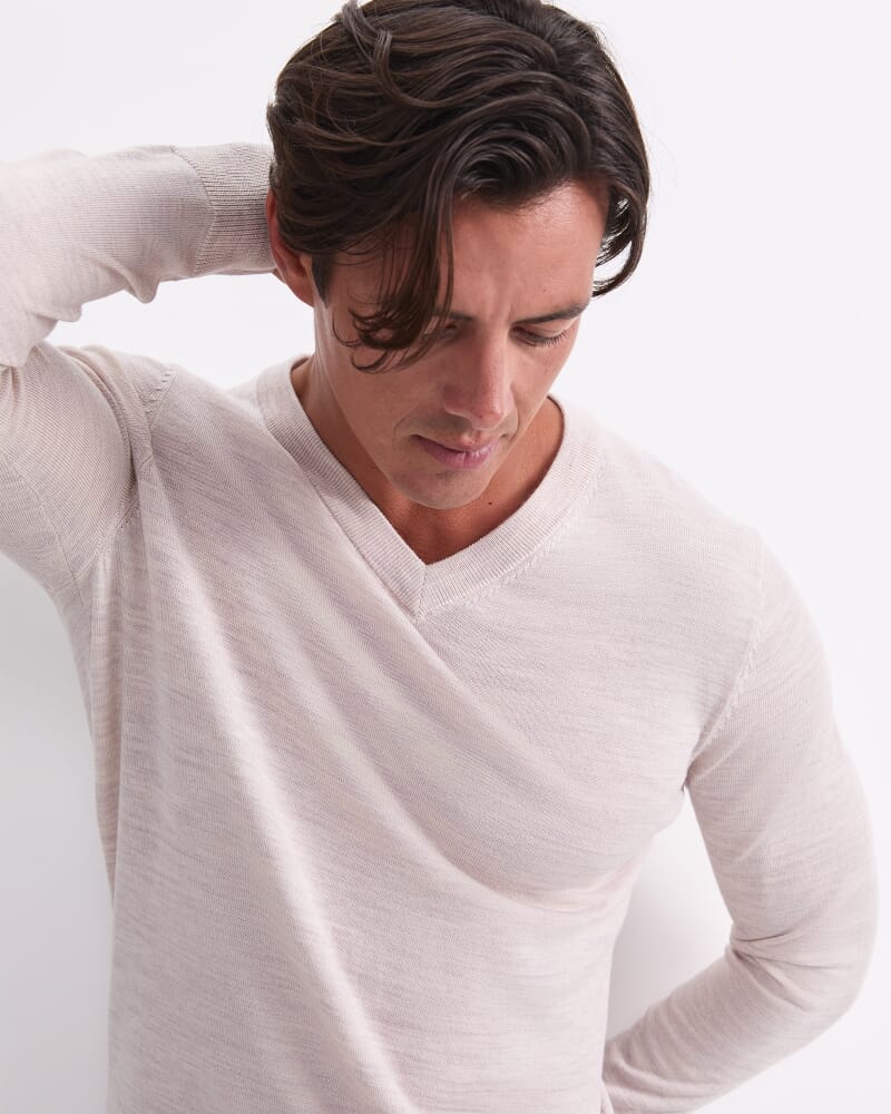 Merino V-Neck Knit in OATMEAL