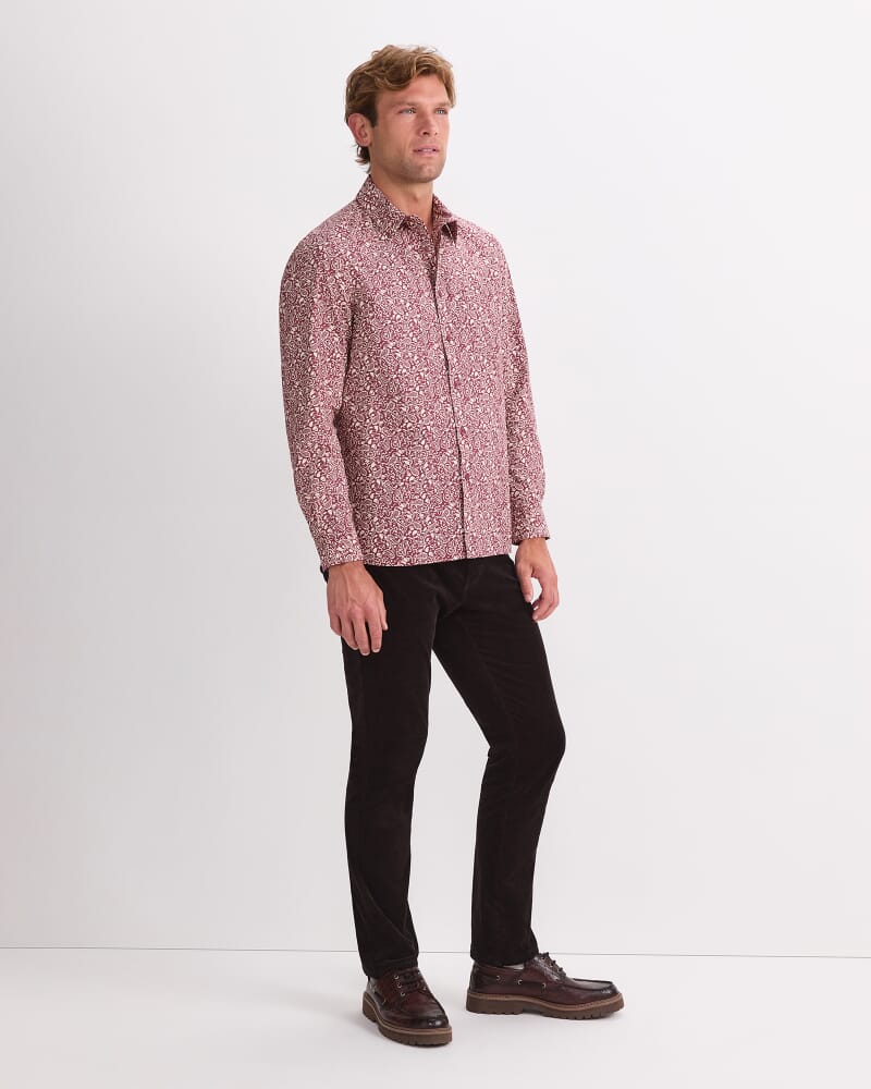 Long Sleeve James Paisley Shirt in BERRY