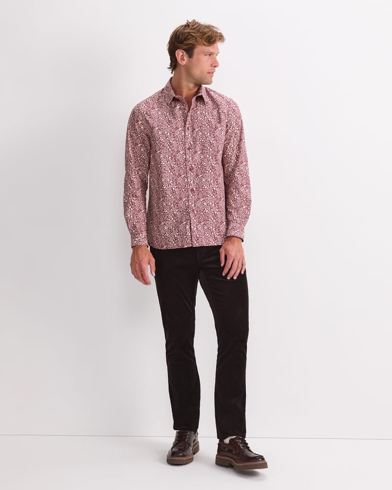 Long Sleeve James Paisley Shirt in BERRY