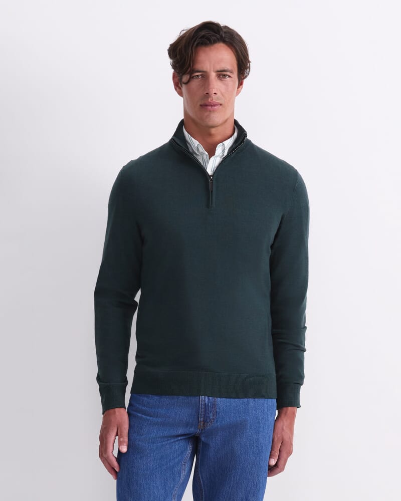Merino Quarter Zip Knit in FOREST