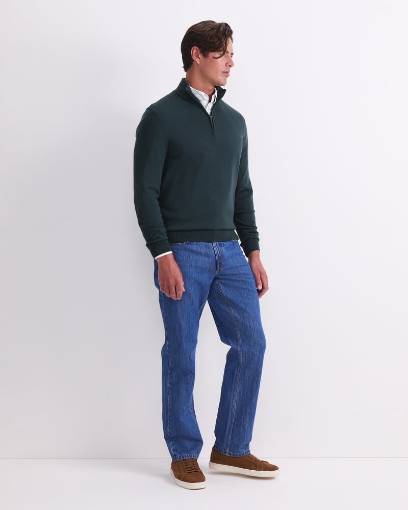 Merino Quarter Zip Knit in FOREST