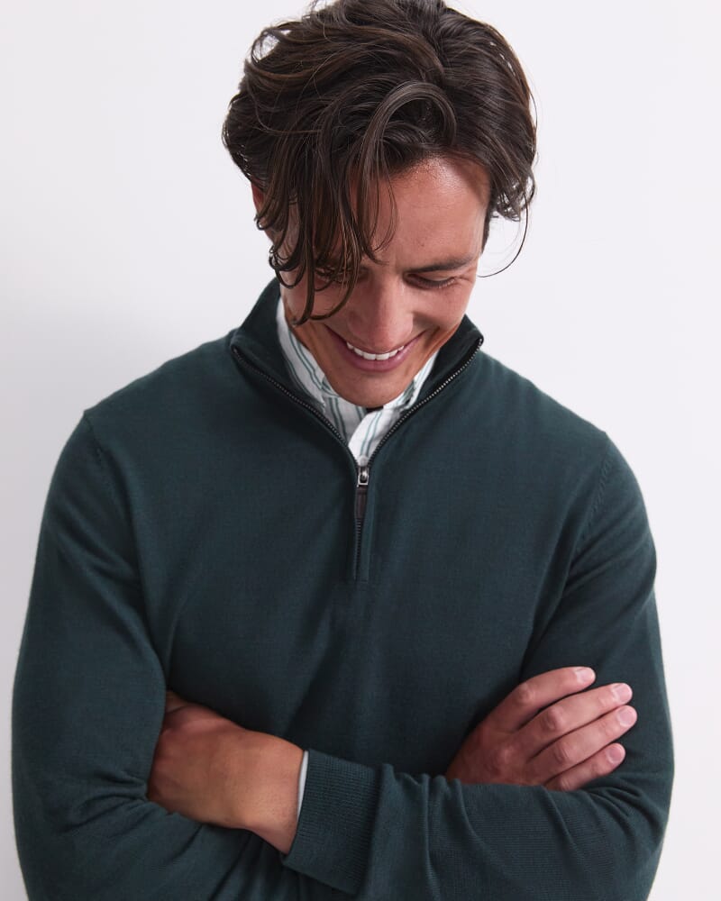 Merino Quarter Zip Knit in FOREST
