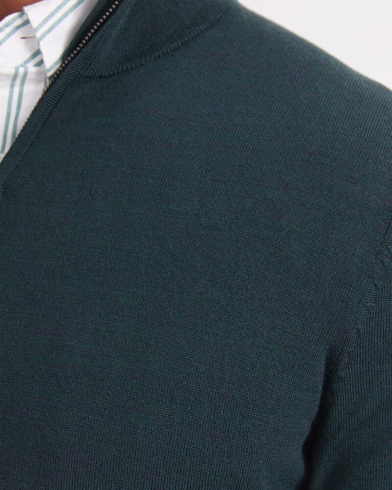 Merino Quarter Zip Knit in FOREST