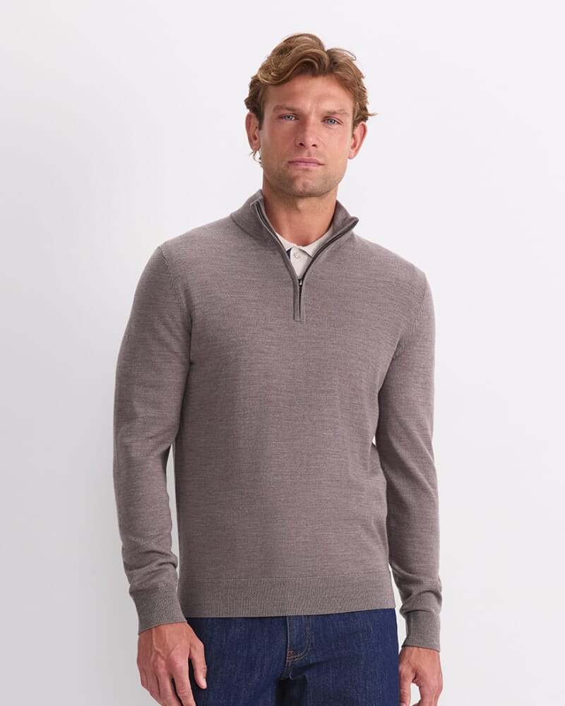 Merino Quarter Zip Knit in GREY MARLE