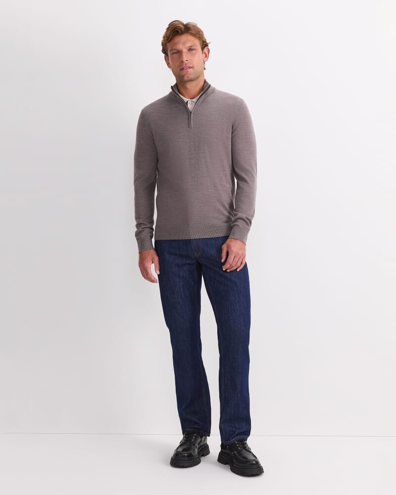 Merino Quarter Zip Knit in GREY MARLE