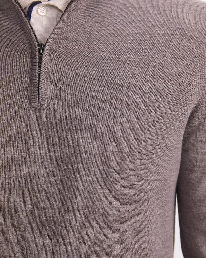 Merino Quarter Zip Knit in GREY MARLE