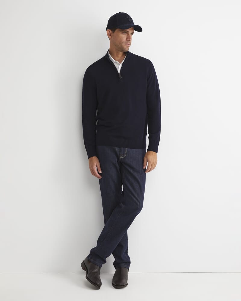 Merino Quarter Zip Knit in NAVY