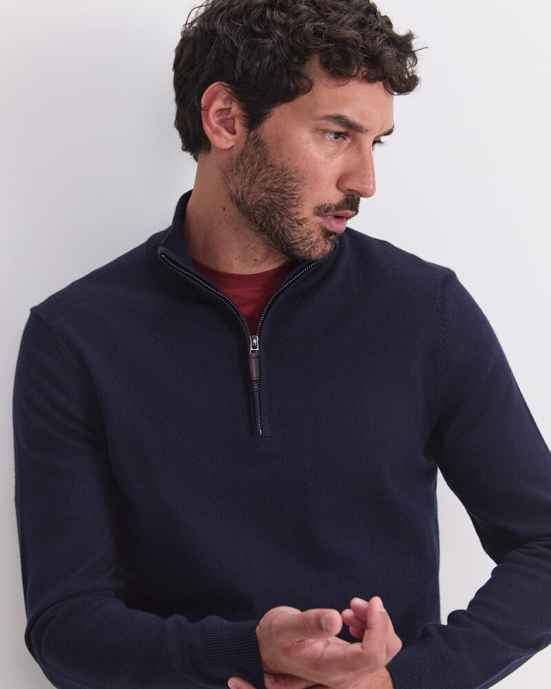 Merino Quarter Zip Knit in NAVY