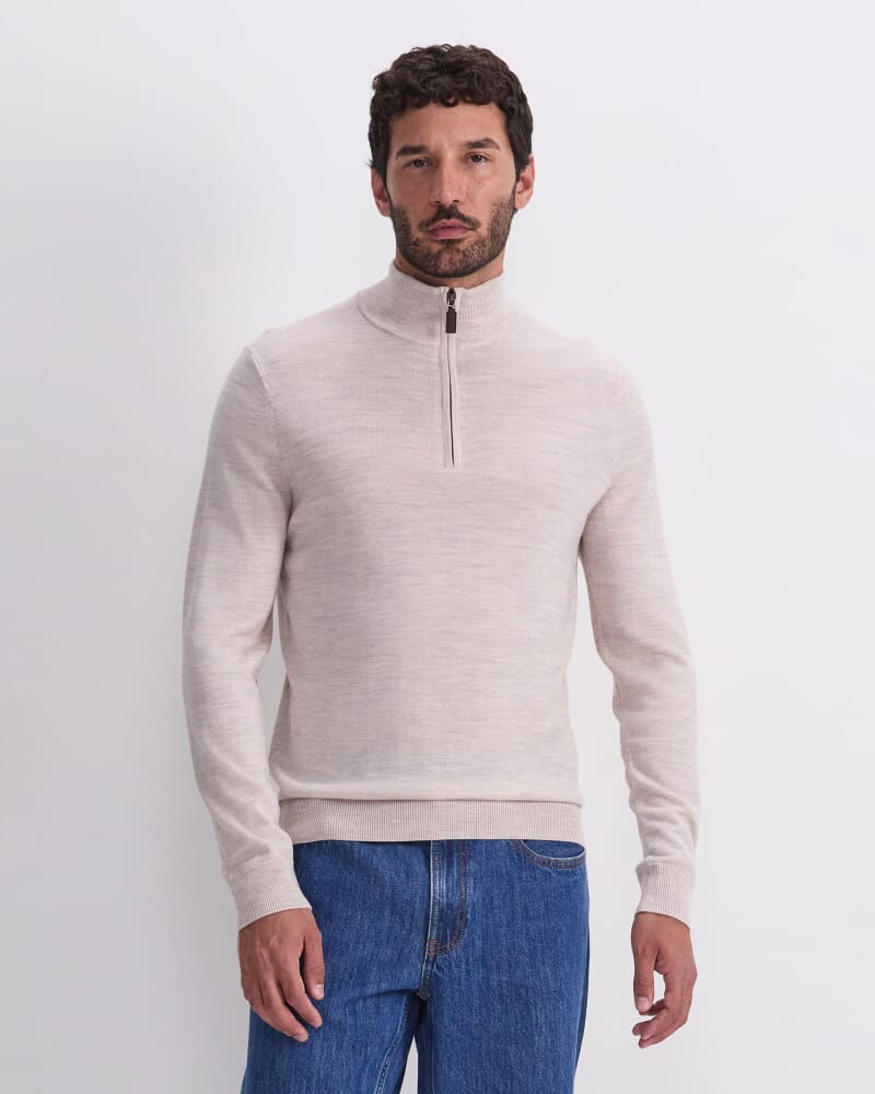 Merino Quarter Zip Knit in OATMEAL