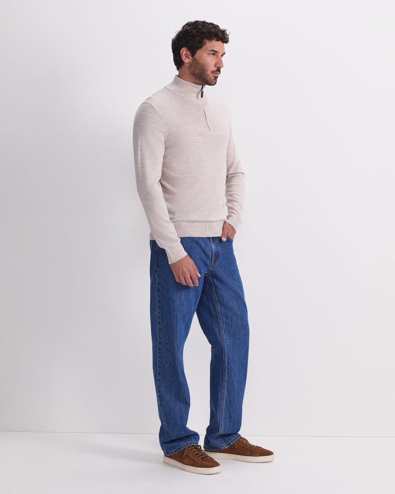 Merino Quarter Zip Knit in OATMEAL