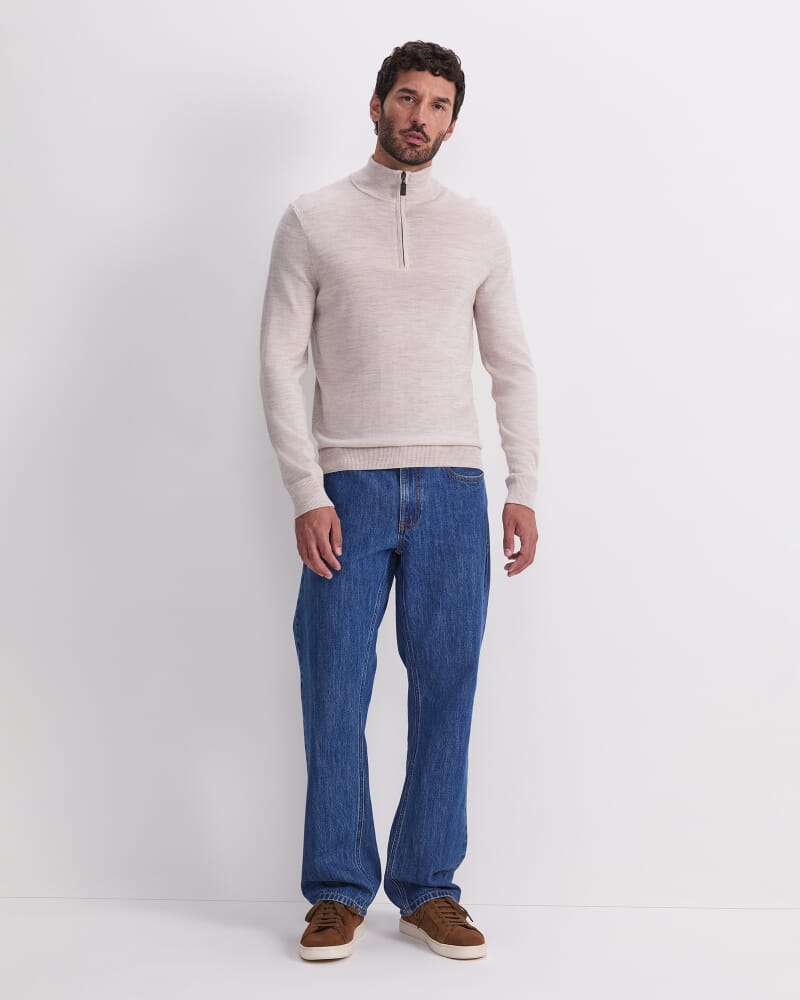 Merino Quarter Zip Knit in OATMEAL