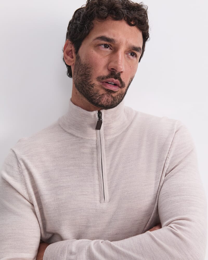Merino Quarter Zip Knit in OATMEAL