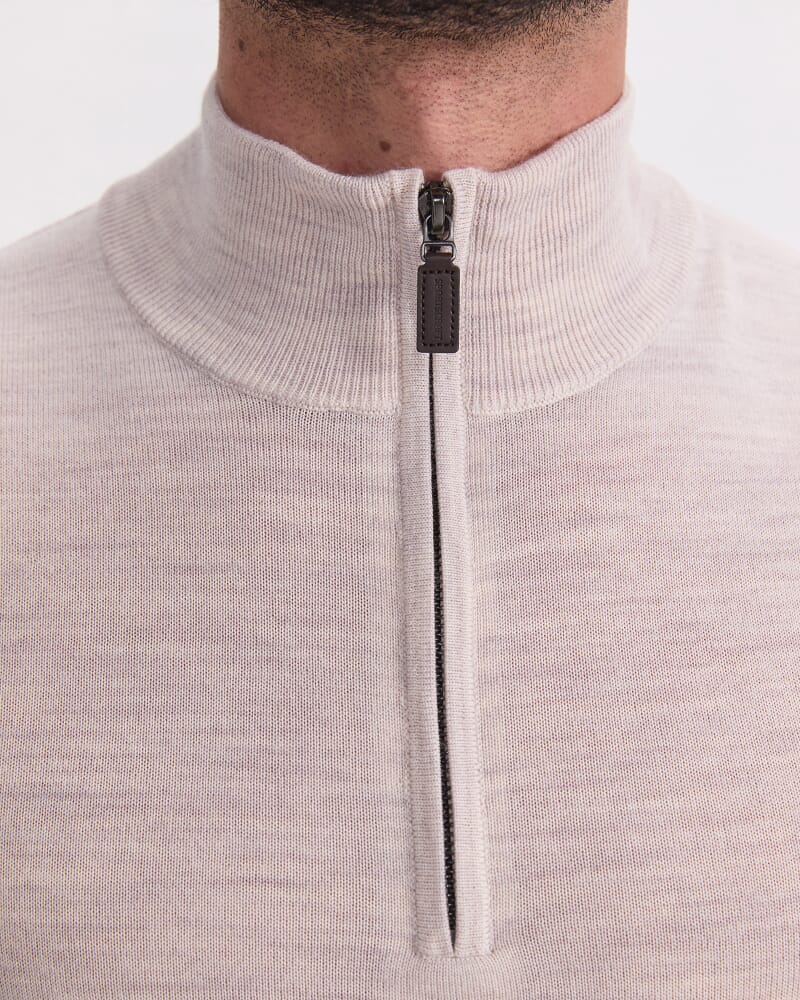 Merino Quarter Zip Knit in OATMEAL