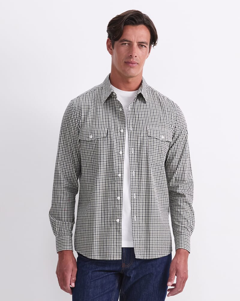 David Long Sleeve Check Shirt in GREEN