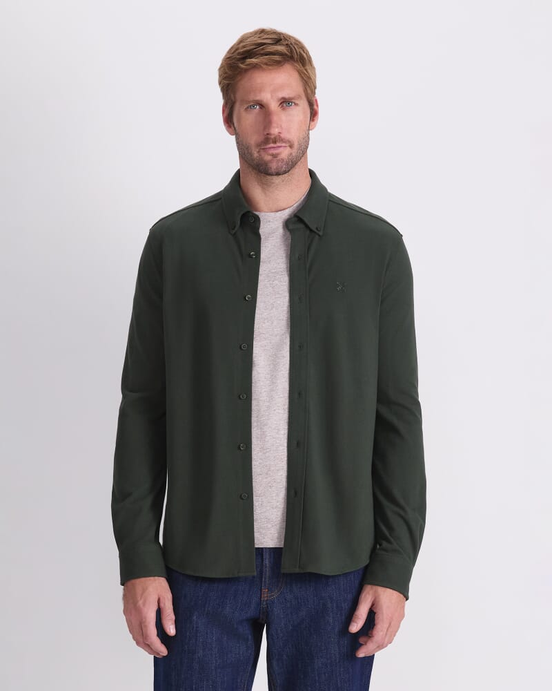 Long Sleeve Pique Shirt in FOREST