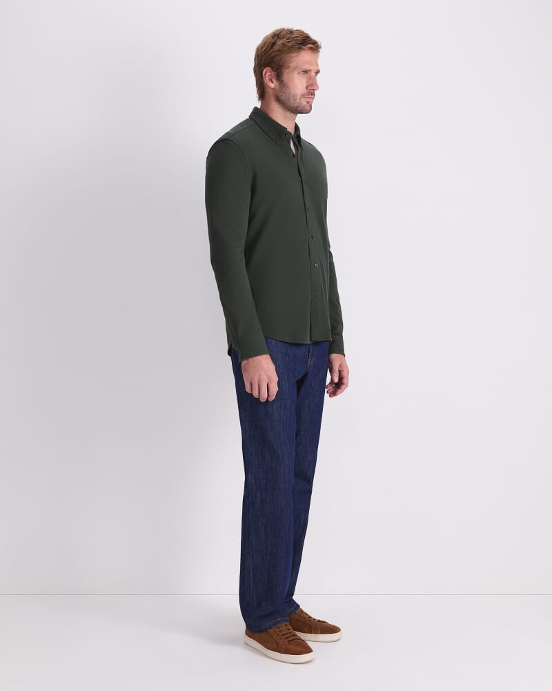 Long Sleeve Pique Shirt in FOREST