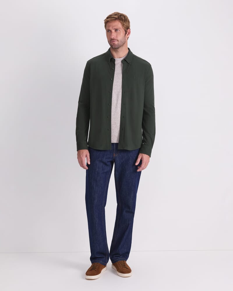 Long Sleeve Pique Shirt in FOREST