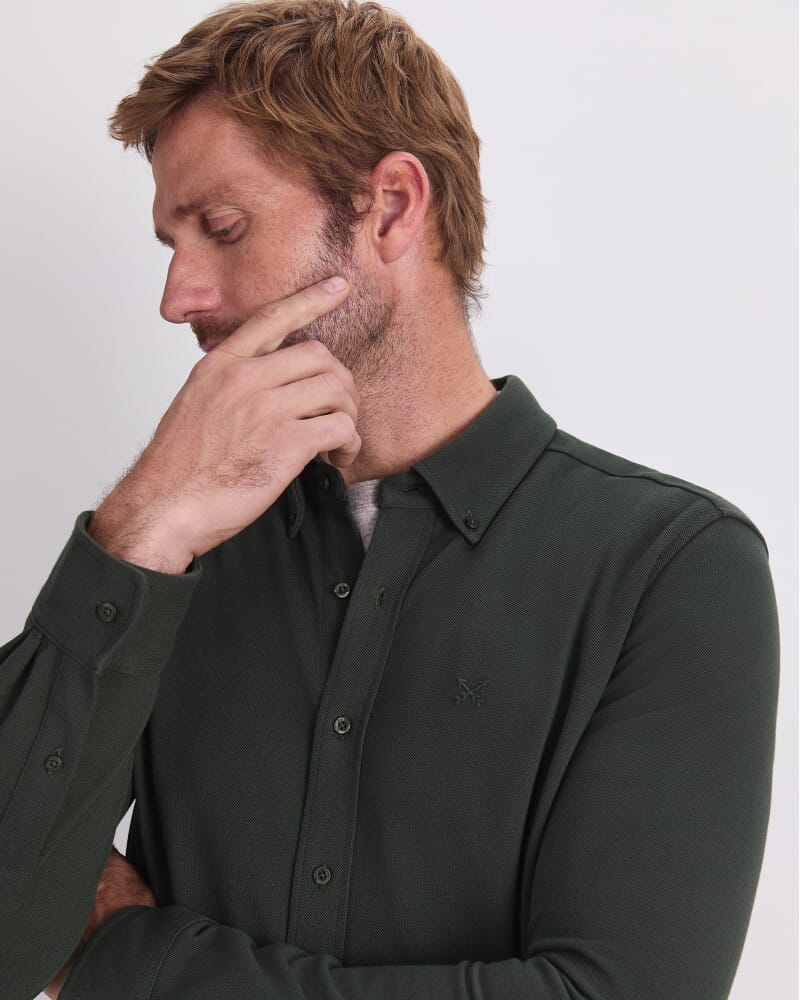 Long Sleeve Pique Shirt in FOREST