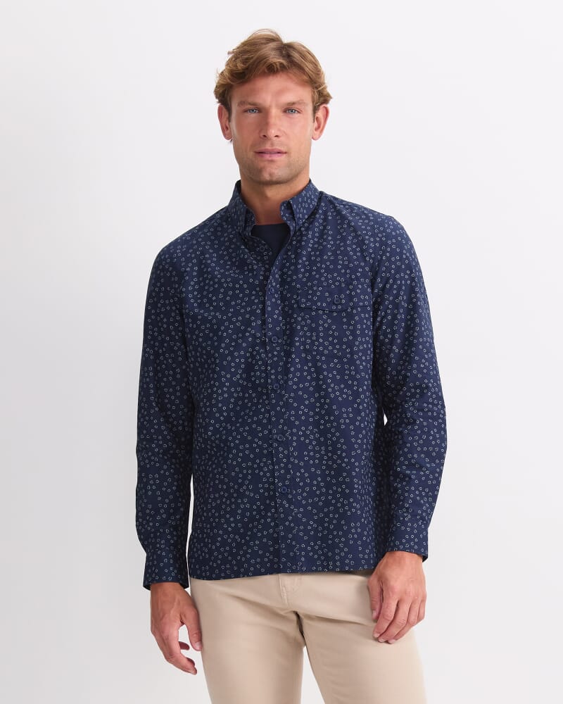 Long Sleeve Wyatt Printed Shirt in NAVY