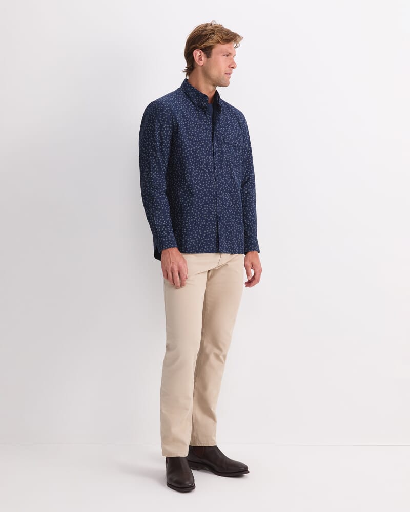 Long Sleeve Wyatt Printed Shirt in NAVY