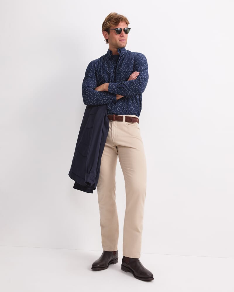 Long Sleeve Wyatt Printed Shirt in NAVY