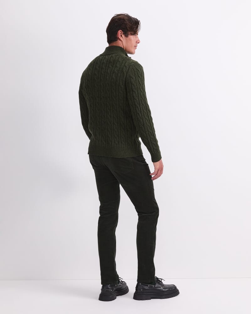 Cable Knit Quarter Zip in FOREST