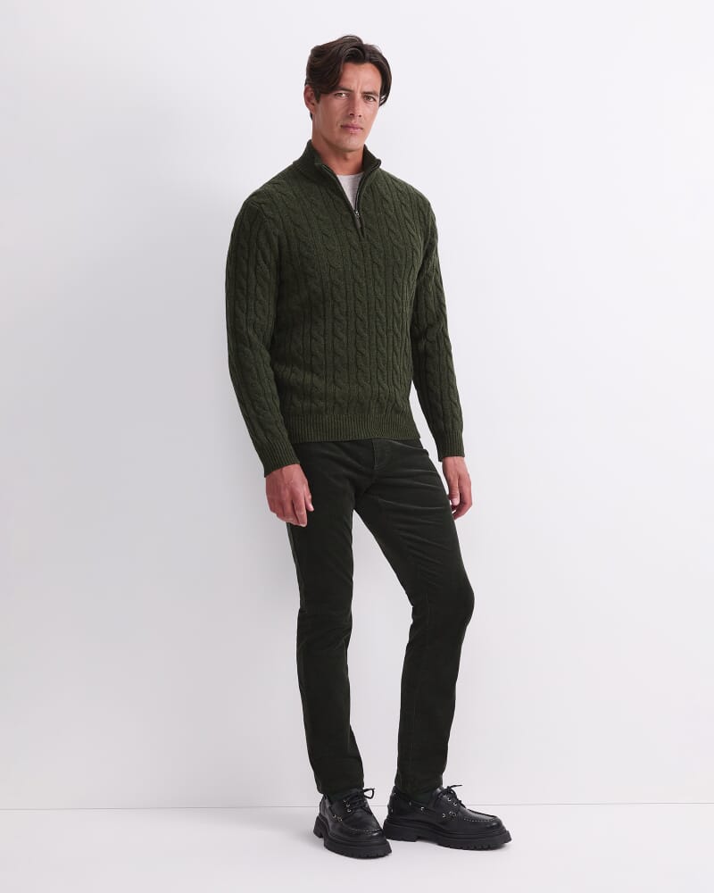 Cable Knit Quarter Zip in FOREST